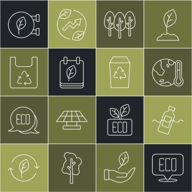 Yaprak Yaprak Çevre sembolünü belirle. Dünya kirliliğinin küresel ısınma Ağaç Takvimi 'nin sonbahar yaprakları, alışveriş çantası geri dönüşüm mağazası ve geri dönüşüm kutusu ikonu ile erimesi sorunu. Vektör.