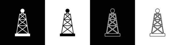 Установите Значок Нефтяной Вышки Черно Белом Фоне Газовая Башня Промышленный — стоковый вектор