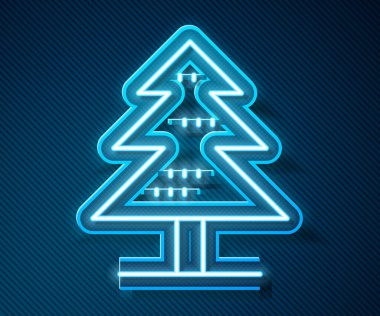 Parlayan neon çizgi ikonu mavi arkaplanda izole edildi. Orman sembolü. Vektör.