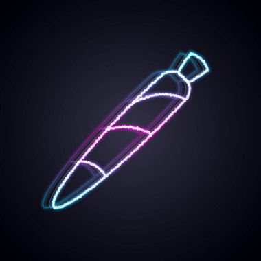Parlak neon hattı marihuana esrarı, siyah arka planda izole edilmiş sigara ikonu. Uyuşturuculu sigara, esrar sarılmış sigara. Vektör.