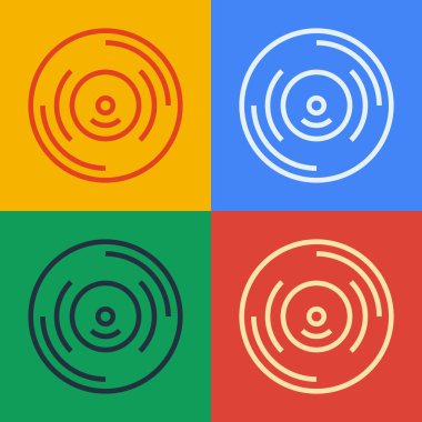 Pop sanat çizgisi Vinil disk simgesi renk arkaplanında izole edildi. Vektör.
