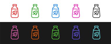 Temel yağ şişesi simgesini siyah beyaz arkaplanda izole et. Organik aromaterapi özü. Cilt bakımı serumu cam bırakma paketi. Vektör.