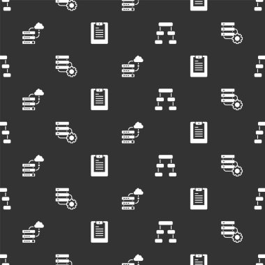 Hiyerarşi organogram şemasını, Sunucu ve teçhizatı, Ağ Bulutu bağlantısını ve Sunucu 'yu ayarlayın. Vektör.