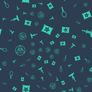 Eskiler 'in sihirli kitabı, sihirli el aynası, masonlar ve kılıcı kusursuz desen üzerine yerleştirin. Vektör.