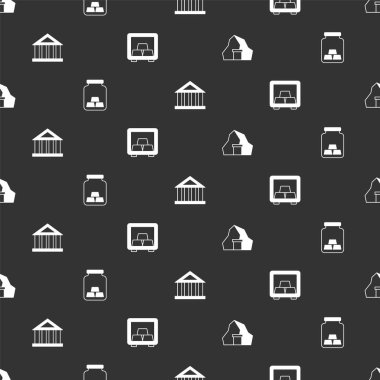 Altın madeni parmaklıkları, banka binası ve güvenli bir yer ayarlayın. Vektör.