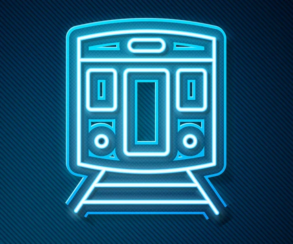 ネオンラインの輝き青の背景に隔離された列車と鉄道のアイコン 公共交通機関のシンボル 地下鉄の列車輸送 地下鉄だ ベクトル — ストックベクタ