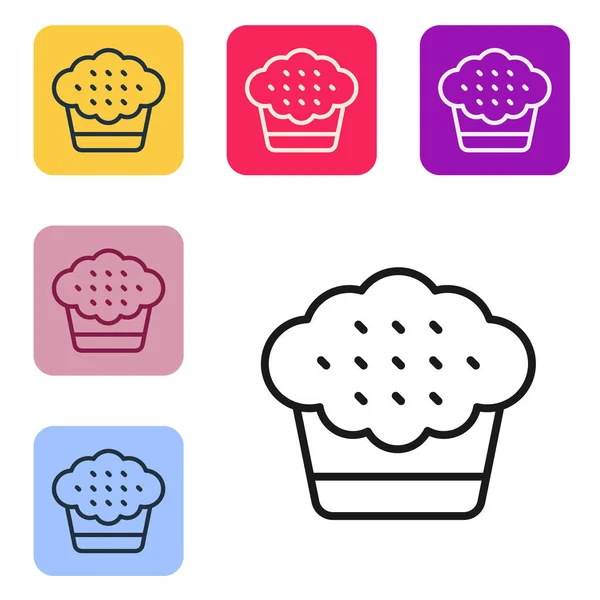 Black Line Muffin Icon Isolated White Background Set Icons Color — Stock Vector