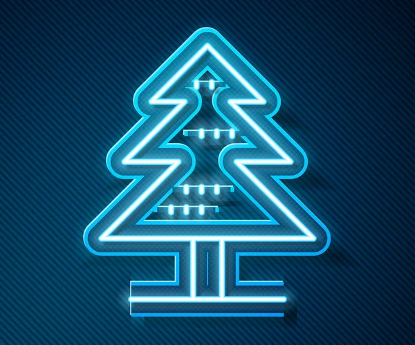 Parlayan neon çizgi ikonu mavi arkaplanda izole edildi. Orman sembolü. Vektör.