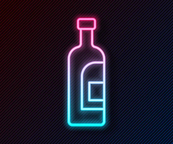 Gloeiende Neon Lijn Fles Van Wijn Pictogram Geïsoleerd Zwarte Achtergrond — Stockvector