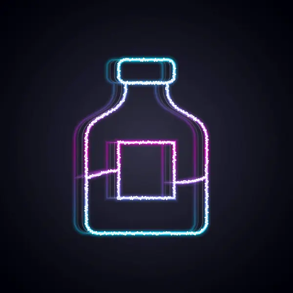 Linea Neon Incandescente Bottiglia Vetro Icona Vodka Isolata Sfondo Nero — Vettoriale Stock
