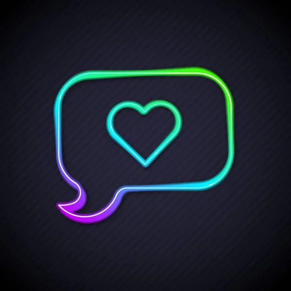 Glowing Neon Line Heart Speech Bubble Icon Isolated Black Background — стоковый вектор