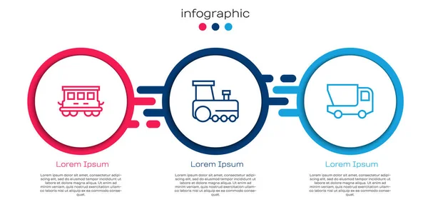 Set Line Passenger Train Cars Toy Toy Truck Business Infographic — Stock Vector