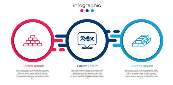 Set Line Goldbarren 24K Und Stapelt Papiergeld Bargeld Geschäftsinfografische Vorlage — Stockvektor