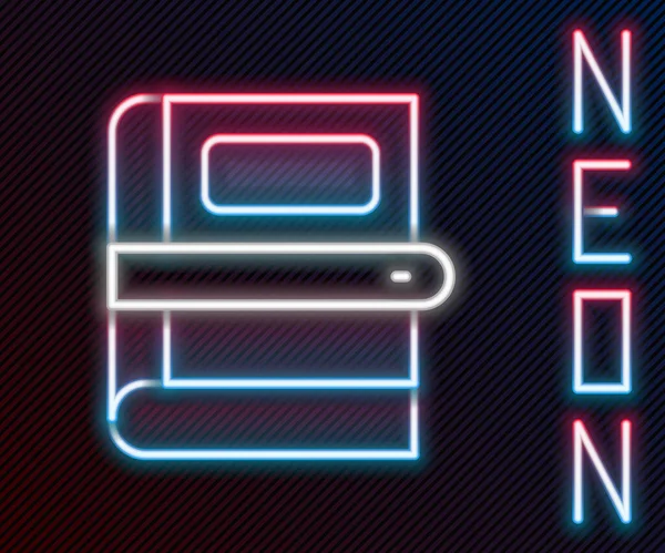 Parlayan neon çizgi Kitap simgesi siyah arkaplanda izole edildi. Renkli taslak konsepti. Vektör.