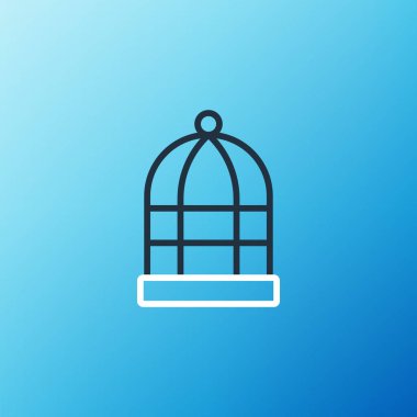 Mavi arka planda izole edilmiş kuş simgesi için çizgi kafesi. Renkli taslak konsepti. Vektör.
