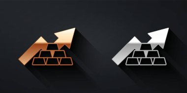 Siyah zemin üzerinde altın külçeleri simgesi olan altın ve gümüş finans çizelgesi. Finansal başarı kavramı. Altın yatırım konsepti. Uzun gölge tarzı. Vektör.