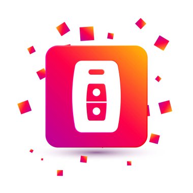 Beyaz arka planda izole edilmiş uzaktan kumandalı beyaz araba anahtarı. Araba anahtarı ve alarm sistemi. Kare renk düğmesi. Vektör.