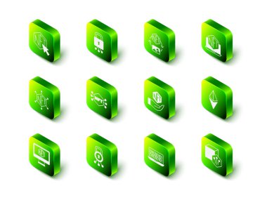 Siber güvenlik NFT dijital şifreli sanat dizüstü bilgisayarını Ethereum ETH ikili kodu ve simgesi depolama uygulaması ile ayarla. Vektör.