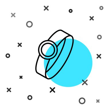 Siyah çizgi elmas nişan yüzüğü ikonu beyaz arkaplanda izole edilmiş. Rastgele dinamik şekiller. Vektör.