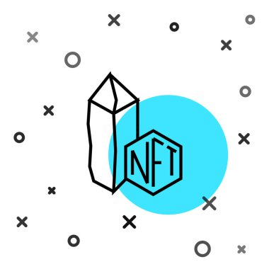 Siyah çizgi NFT dijital şifreleme resim simgesi beyaz arkaplanda izole edildi. Para iadesi olmayan jeton. Rastgele dinamik şekiller. Vektör.