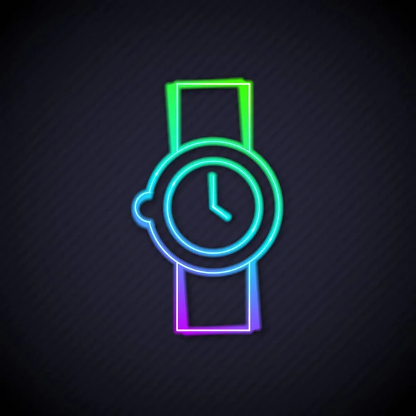 Leuchtende Neon Linie Armbanduhr Symbol Isoliert Auf Schwarzem Hintergrund Armbanduhr — Stockvektor