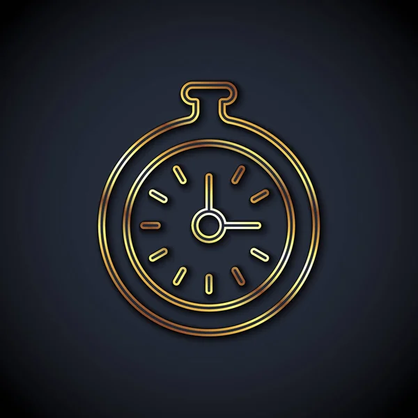 Gouden Lijn Pocket Horloge Pictogram Geïsoleerd Zwarte Achtergrond Vector — Stockvector