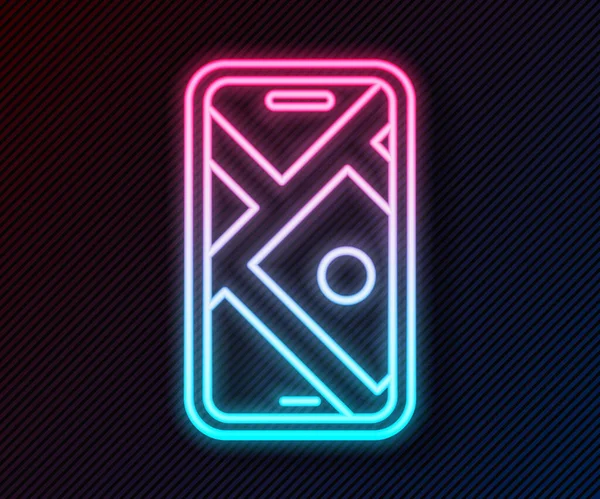 Şehir haritası yön bulma simgesinin parlayan neon hattı bilgileri siyah arkaplanda izole edildi. Mobil Uygulama Arayüzü tasarımı. Coğrafi konsept. Vektör.