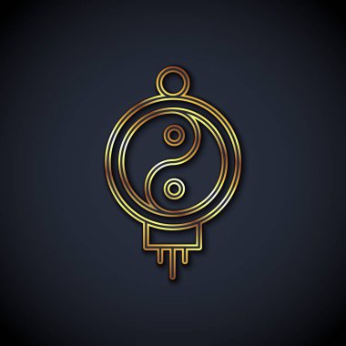 Altın çizgili Çin kağıt fener ikonu siyah arka planda izole edildi. Vektör.