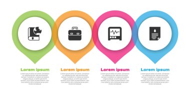 Dünya küresi ayarlayın ve Evrak Çantası Sismograf ve Yağ bırakma belgesini ayarlayın. Ticari bilgi şablonu. Vektör.
