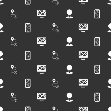 Push pin şehir harita navigasyon güzergahı konumunu ve pürüzsüz desenli monitörü ayarla. Vektör.