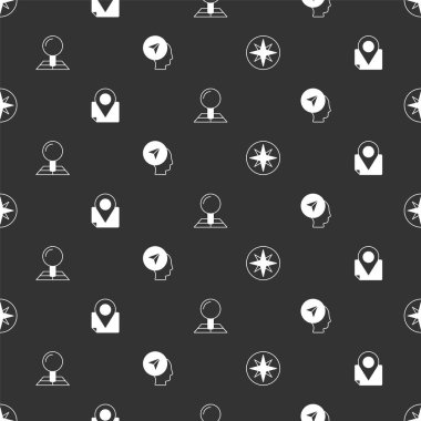 Rüzgar gülü katlanmış haritayı konum işaretleyicisi ve Harita insanını pürüzsüz desene ayarlayın. Vektör.