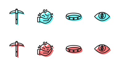 Altın yüzük külçesi ve dolar ikonlu göz. Vektör.