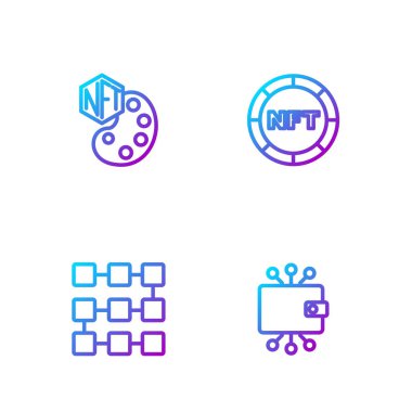 Satır şifreli cüzdan NFT engelleme teknolojisi dijital şifreleme sanatı ve. Renk simgeleri. Vektör.