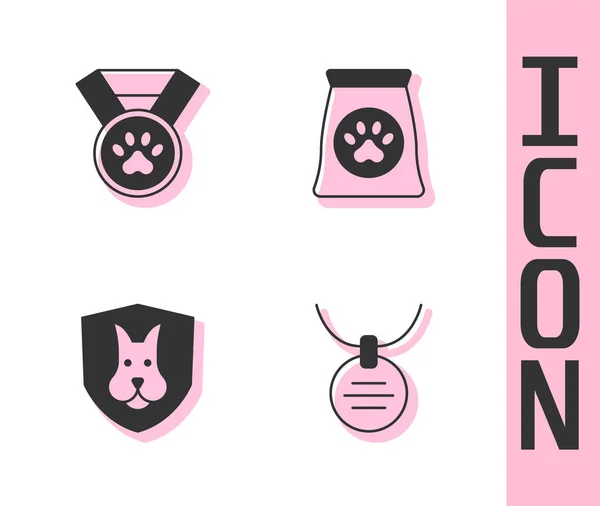 Set Collar Con Etiqueta Nombre Símbolo Premio Para Mascotas Seguro — Archivo Imágenes Vectoriales