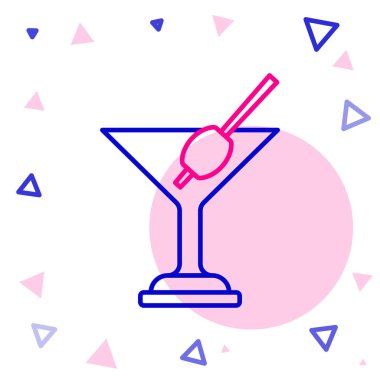 Beyaz arka planda izole edilmiş çizgi martini cam ikonu. Kokteyl ikonu. Şarap kadehi ikonu. Renkli taslak konsepti. Vektör.