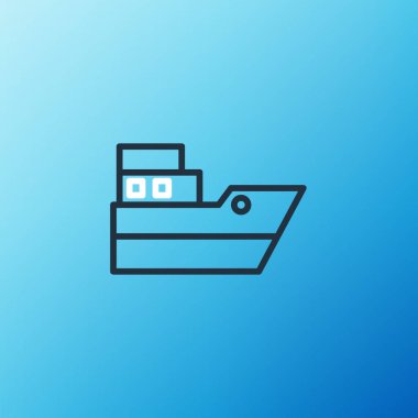 Başlangıç noktası GPS ve mavi arkaplanda siyah çizgi simgesi olan gemi deniz rotası çizgisi. Renkli taslak konsepti. Vektör.