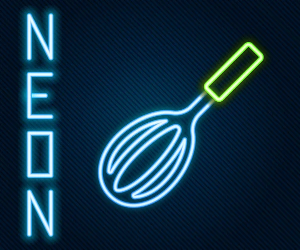 Parlayan Neon Hattı Mutfak Çırpma Simgesi Siyah Arkaplanda Izole Edildi — Stok Vektör