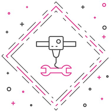 Satır 3D yazıcı anahtarı anahtarı simgesi beyaz arkaplanda izole edildi. 3D baskı. Renkli taslak konsepti. Vektör.