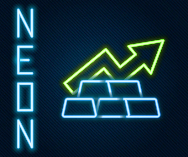 Gloeiende Neon Lijn Financiën Groei Grafiek Pijl Met Gouden Staven — Stockvector
