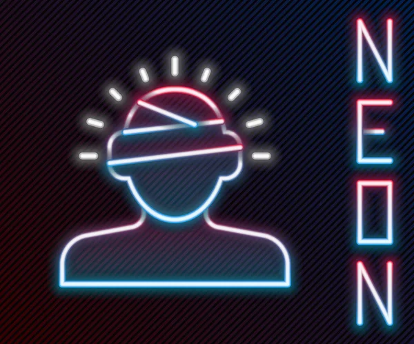 Gloeiende Neon Lijn Concussie Hoofdpijn Duizeligheid Migraine Pictogram Geïsoleerd Zwarte — Stockvector