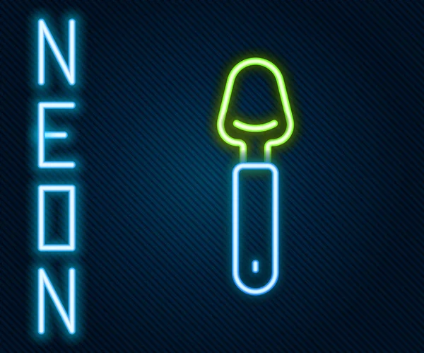 Parlayan Neon Hattı Kaşık Simgesi Siyah Arkaplanda Izole Edildi Mutfak — Stok Vektör