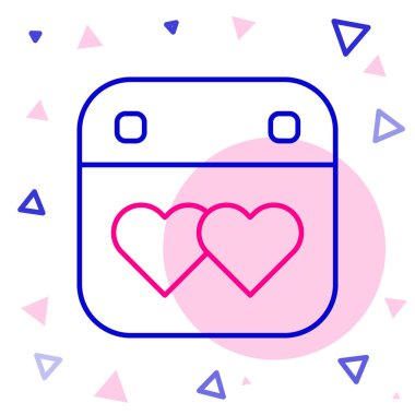 Beyaz arkaplanda kalp simgesine sahip çizgi takvimi izole edildi. Sevgililer Günü. Aşk sembolü. 14 Şubat. Renkli taslak konsepti. Vektör.