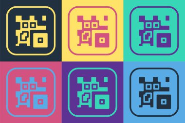 Akıllı telefon tarama simgesi için Pop Art QR kod örneği renk arkaplanında izole edildi. Vektör.