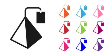 Beyaz arkaplanda siyah çay poşeti simgesi izole edildi. Simgeleri renklendirin. Vektör.