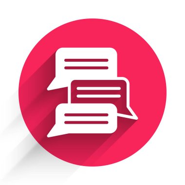 Beyaz Çevrimiçi Psikolojik Danışmanlık Mesafesi simgesi uzun gölge arkaplanı ile izole. Psikoterapi, psikolojik yardım, online psikiyatrist danışmanlığı. Kırmızı daire düğmesi. Vektör.