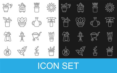 Bitki Spreyi ve vazo ikonuna egzotik tropikal bitkiler yerleştir. Vektör.