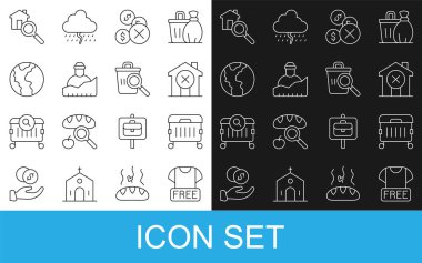 Kıyafet Bağış Kutusu Ev Parası Yok Evsiz Küresel Ekonomik Kriz Aranıyor ve Yiyecek Aranıyor. Vektör.