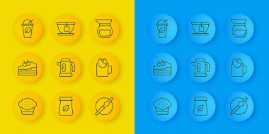 Kek Keki Pastası Elektrikli Çaydanlık Kupası çayı, gül yapraklı çaydanlık ve torba ikonu. Vektör.