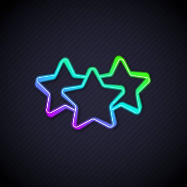 Parlayan neon hattı Beş yıldızlı müşteri ürün değerlendirme simgesi siyah arkaplanda izole edildi. Favori, en iyi derecelendirme, ödül sembolü. Vektör.
