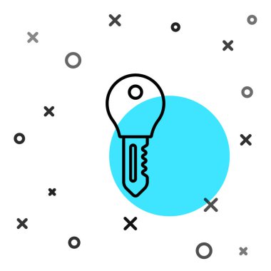 Siyah çizgi otelin kapı kilidi simgesi beyaz arkaplanda izole edildi. Rastgele dinamik şekiller. Vektör.